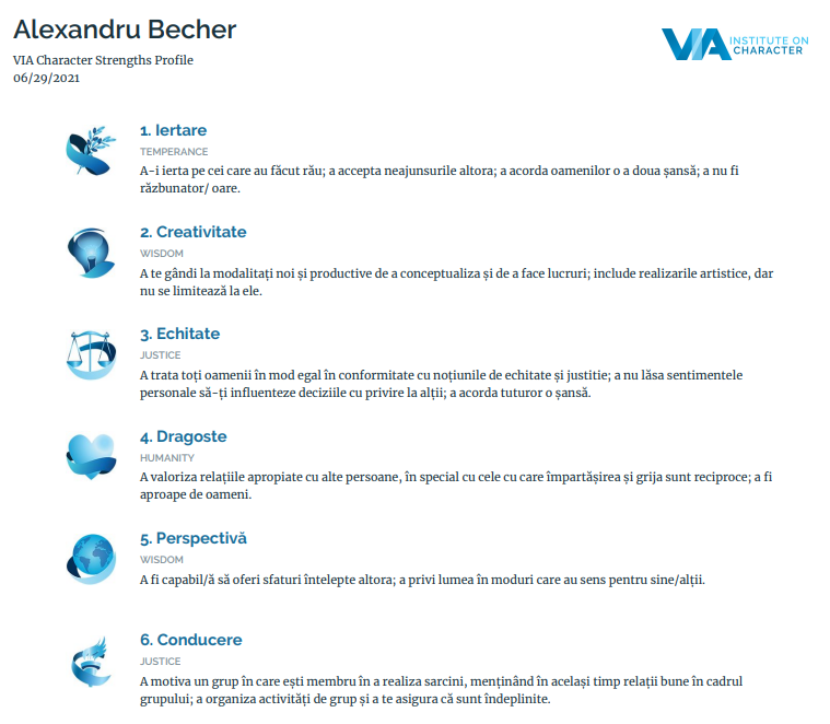 VIA STRENGTHS PROFILE